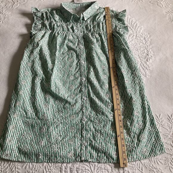 NWT Avara Gentry Dress Button Up Ruffle cap Sleeve Green Eyelet Resort Beach L - Picture 4 of 14